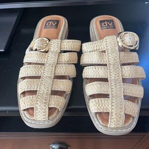 DV by Dolce Vita Beige Woven Sandals with Gold Buckle